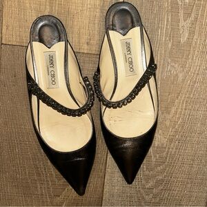 Jimmy Choo Black Heeled Mules with Embellished Strap